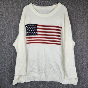 Flag American Flag Knit Sweater‎ Womens Oversized White Red Blue Patriotic
